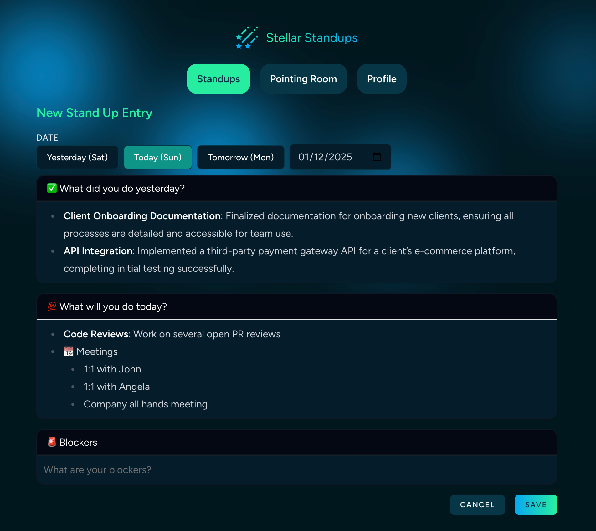 Stellar Standups project screenshot